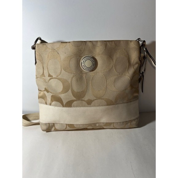 Coach Handbags - Coach Beige Signature Crossbody Bag